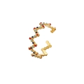 Adjustable wavy gold open ring with colorful enamel dots in a modern fashion style - Gold Colorful Dots Wave (J528-1)