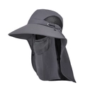 Dark grey men's outdoor sun hat with detachable face mask and neck flap for fishing - Dark Gray