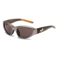 Vintage Y2K Sportsonnenbrille in Metallgrau mit braunen Bügeln und Silbersternen - Tee Rahmen Tee Gläser