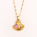 Collana dorata stile oceano con ciondolo a conchiglia, cuore rosa, perla e gemme - Conchiglia Rosa