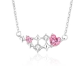 925 silver heart necklace with pink stone and star pendant on mirror background - 925 Silver / Platinum/Pink