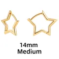 Polished 14mm medium gold-plated star hoop earrings with high-shine metallic finish - Star 14mm