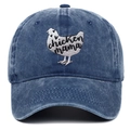 Casquette de baseball en coton bleu délavé avec broderie blanche motif chicken mama - Réglable / Bleu marine