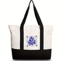 Canvas tote bag with blue floral print and black handles on a white background - Blue and White Porcelain Pattern 1 / 46*12*31CM