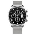 Men's silver mesh band watch with black chronograph dial and date window display - Black Dial Silver Hands Silver Strap
