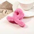 Pink plush faux fur hair claw clip in a sweet style for elegant hairstyling - 9cm Plush Cross - Rose Red