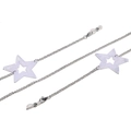 Close-up of silver metal eyewear chain with white translucent acrylic star charms - Silver