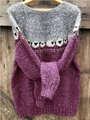 Detail van handgebreide paars-grijze trui met witte lam-jacquardpatronen erop - 9185# Violet / 3XL