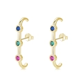Ohrringe aus S925 Sterlingsilber mit drei vertikalen blauen, grünen und rosa Kristallen - 925er Silber / Gold