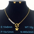 Gold butterfly jewelry set with zircon necklace and earrings on black mannequin display - Butterfly Single Row Zirconia Set (KS201159-AF)