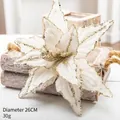 Weiße 26cm Weihnachtsblume aus Samt mit goldenen Pailletten und Glitzerrändern - 26cm / Weißgold