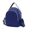 Dark blue nylon crossbody bag with quilted diamond pattern and double zipper compartments - Blue