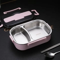 Pink and black 304 stainless steel bento box with two compartments and cutlery set - Pink 2-Compartment 1L (No Cutlery)