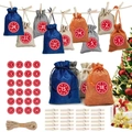 Christmas advent calendar kit with 24 burlap bags, numbered stickers, clips, and hemp rope - Advent Calendar Style 18