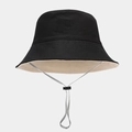 Dettaglio cappello alla pescatora pieghevole in tela con laccio grigio regolabile - M (56-58cm) / Nero
