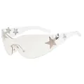 Y2K oversized transparent sunglasses with silver pentagram star accents in clear finish - One Size / Silver Mirror Lens Transparent Frame