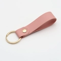 Minimalist pink PU leather keychain with gold metallic ring and rivet for bags - Pink & Gold