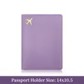 Taro purple leather passport holder with gold airplane logo in 14x10.5cm size - Light Purple
