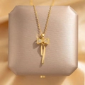 18k gold plated stainless steel bow necklace with sparkling zircon tassel pendant - Bowknot Pendant