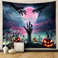 Halloween wall tapestry featuring zombie hand and full moon for home room decoration - Purple Blue - Cemetery Zombie Hand