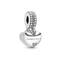 Macro detail of silver double-heart pendant engraved with Lucky to have you text - Lucky To Have You