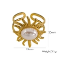 Zonnestraal ring van 14K goud roestvrij staal met witte parel en verstelbaar open design - Zon Imitatie Parel