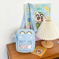 Piccola borsa a tracolla azzurra in tela con finestra trasparente e spille carine - Azzurro