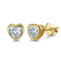 Elegant S925 sterling silver heart stud earrings with white zircon in gold finish - Gold Rhinestone Heart Style (APE44-14K)