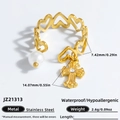 Anillo corazón de acero dorado con colgante cruz de circón y perla blanca - Anillo/Earcuff-JZ21313 / Chapado en Oro de 18K