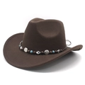 Detail of a brown cowboy felt hat with ethnic bands, turquoise beads and metal charms - M (56-59cm) / Brown