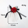 Gothic Halloween hair clip with white skeleton hand, red rose and black lace detail - Red Rose Bow - White Skeleton Hand