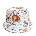Detail of Halloween bucket hat featuring festive pumpkin, ghost, and bat prints - M (56-58cm) / White Cartoon Ghost Pumpkin Style (C款)
