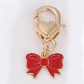 Golden keychain with heart lobster clasp and red enamel bow pendant for summer DIY charms - Red Bow