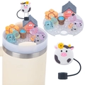 Close-up of farm animal micro landscape on acrylic cup lid with cow and pig figures - 40OZ-Farm Cow Micro Landscape