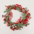 Ghirlanda natalizia con aghi di pino verdi, bacche rosse e fiocchi a quadri decorati - Ghirlanda lunga (Senza luci)
