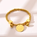 Pulsera minimalista de cuentas en acero titanio dorado con disco Eternal Love - Dorado
