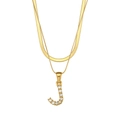 Double-layer 18K gold plated stainless steel necklace with sparkling zircon letter J charm - Letter J Style