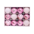Set of 12 assorted pink and white 6cm painted Christmas ball ornaments in a gift box - 12Pcs/6cm / Pink + White