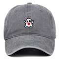 Casquette de baseball en coton gris délavé avec broderie fantôme mignonne Halloween - Taille unique / Gris