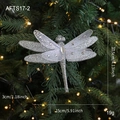 Sparkling silver dragonfly Christmas ornament with mesh wings and gemstone accents - Silver Dragonfly Style