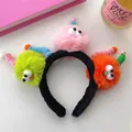 Cute fuzzy headband with three colorful plush monster eyes and pink pom-pom accents - 1# Large Plush Pipe Cleaner Headband