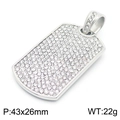 Ciondolo dog tag hip hop in argento con cristalli incastonati e dimensioni di 43x26mm - Colore Acciaio (Solo Ciondolo) (KP130507-MZOZ)