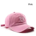 Rosa Vintage-Baseballkappe aus Baumwolle mit weißer Herzstickerei und verstellbarem Gurt - Rosa