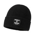 Bonnet en maille côtelée noire avec étiquette brodée pour la chaleur d'hiver - Noir