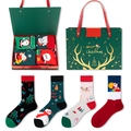 Christmas socks 4-pair set in green gift box with dinosaur and santa patterns - One Size / Christmas Mixed Patterns 5(275+211+213+281)