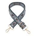 Detail of vintage geometric jacquard bag strap with gold metal lobster clasps - Water Blue Pink Floral