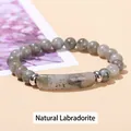 Minimalist beaded labradorite gemstone bracelet with gray natural stone and silver spacers - Natural Labradorite