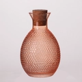 Amber honeycomb textured glass jar with cork lid, studio shot on white background - Amber Sake Pot