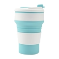 Collapsible silicone travel coffee cup in light blue and white with insulated sleeve - 350ml / Light Blue + White