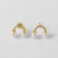 Boucles d'oreilles en forme de U plaqué or 18 carats avec perles et zircons - Style Arche de Perles